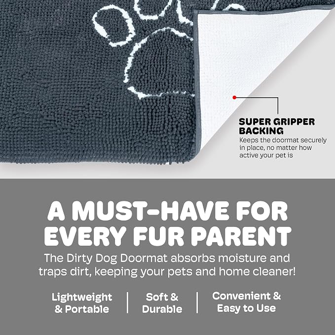 Dog Gone Smart Dirty Dog Doormat - Fast Drying Rug with Super Gripper Backing for Clean Floors - Super Absorbent and Machine Washable Mat for Muddy Paws - Mist Grey | Super Gripper Backing for Clean Floors - Absorbent Microfiber and Machine Washable Ma...