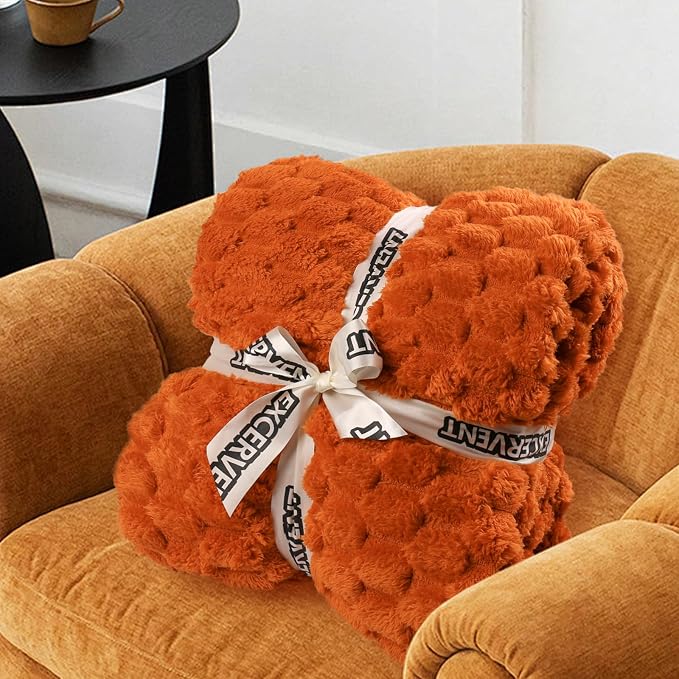 Excervent Big 3D Clouds Stylish Blanket for Bed, 50x70 Inches, Burnt Orange | Decorative Fuzzy Flannel Fleece Throw Blanket for Sofa Bed Couch, Super Soft Cozy, Suitable for All Seasons