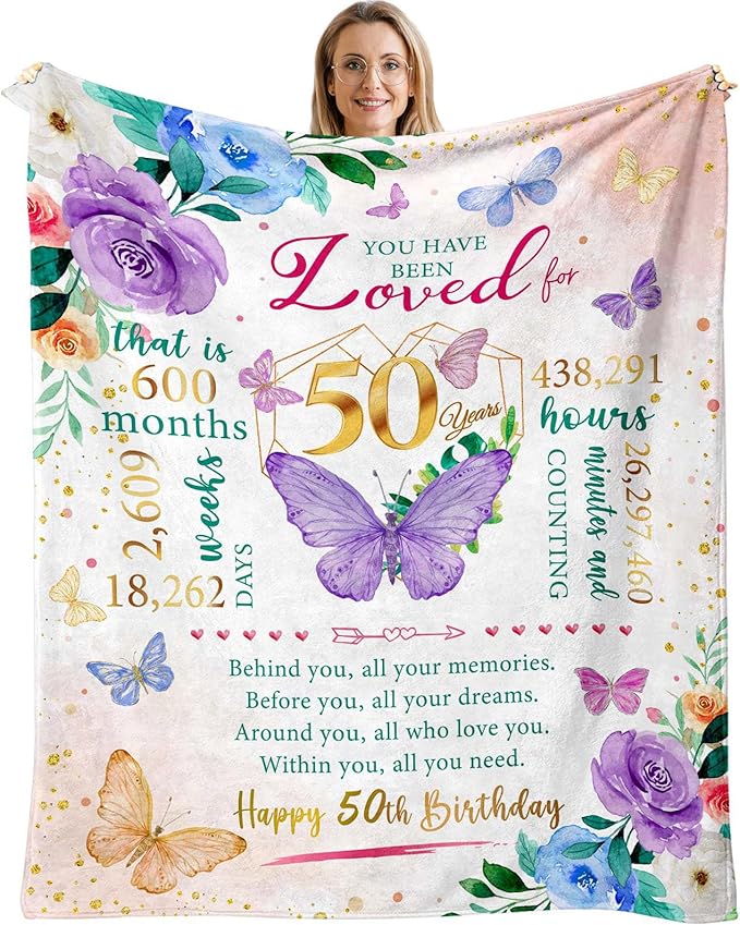 50th Birthday Gifts for Her, 50th Birthday Gifts for Women, 50 Year Old Present for Women, 1976 Present for Woman, Fifty Bday Stuff for Woman Throw Blanket 50"X60", Happy 50 Bday