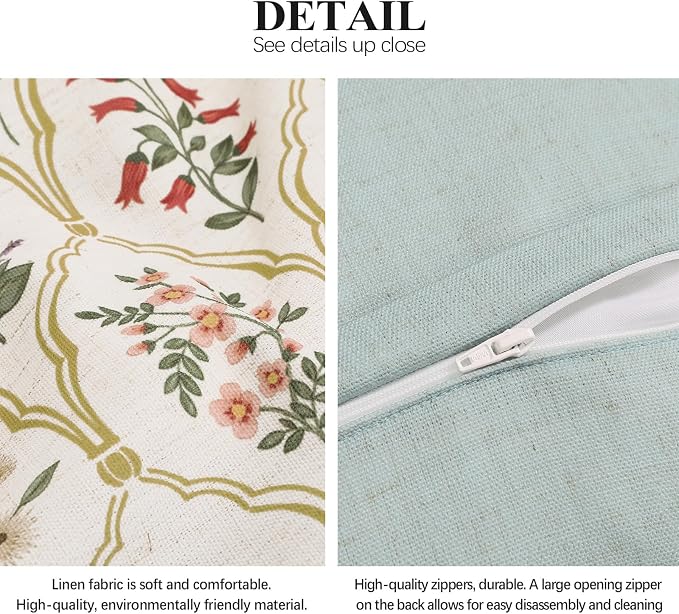 Designer Linen Throw Pillow Cover,Set of 2,28"x12"-Serenity B | French Elegant Rectangle Decor Pillow Cover,Concealed Zipper Design,Colorful Floral Pattern,Sofa,Bedroom,Living Room,Chair