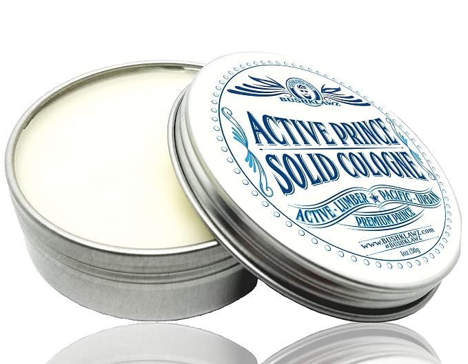 BushKlawz Active Prince Solid Cologne 1 oz Full Size Alcohol Free Natural Concentrated Travel Friendly Tins Men's Fragrance Manly Scents to Satisfy all Types of Viking Cannon Black Prime