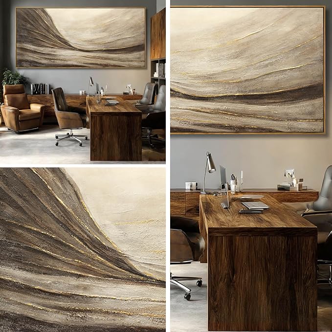 Brown Gold Abstract Landscape Canvas Wall Art for Living Room 40x88 Inch