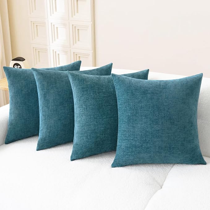 CaliTime Decorative Couch Throw Pillow Covers 18 X 18 Inches Ocean Blue | Pack of 4, Cozy Chenille Cushion Cases for Sofa Bed Living Room Farmhouse Home