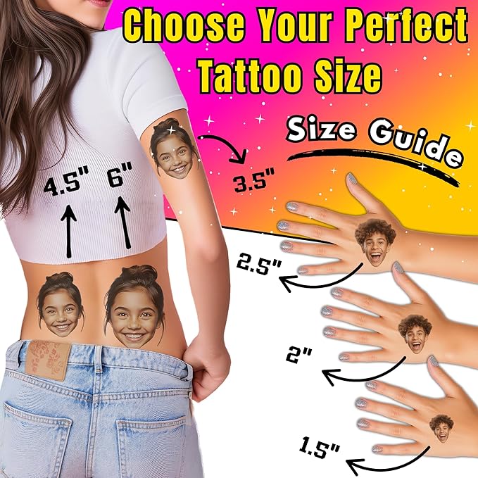 Party Pack - Custom Temporary Tattoos with Your Face | Funny Personalized Face Tattoos for Parties, Weddings & Events | Unique Fake Tattoos with Photo | Made in USA