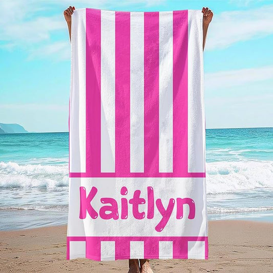 JML Personalized Beach Towel with Name, Custom Cabana Stripe Beach Towel, Customized Microfiber Pool Towel, Quick Dry & Absorbent Swim Towel for Adult,Anniversary, Birthday, Summer Holiday,Vacation