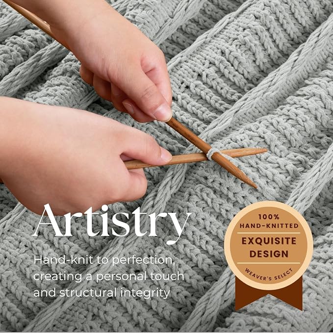 Boho Knitted Chenille Blanket with Tassels - Lightweight & Soft All-Season Throw - 3D Classic Pattern for Living Room Bedroom Couch, Silver Sage, King 90"x108"