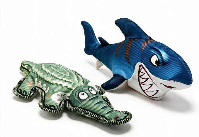 Floating Pool Toys for Dogs - 2 Pack Squeaky Water Fetch Toys for Training Durable Interactive to Keep Them Busy for Diving Beach Lake Swim (Shark and Crocodile)