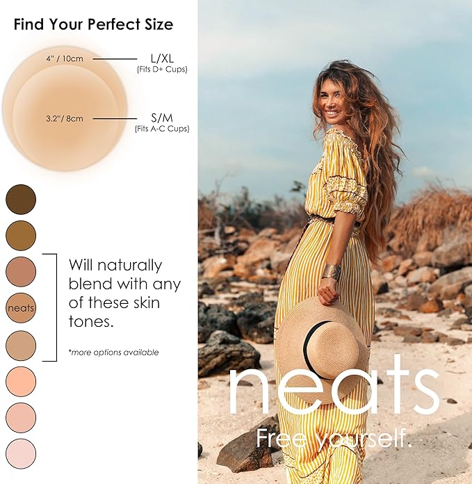 NEATS Nipple Covers for Women, Reusable & Hypoallergenic Adhesive Silicone Pasties