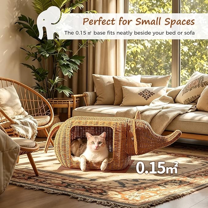 MUTTROS Elephant Cat Condo Bed, Woven Cat House | Indoor cat homes; Cats, small dogs and rabbits; Designed for large cats