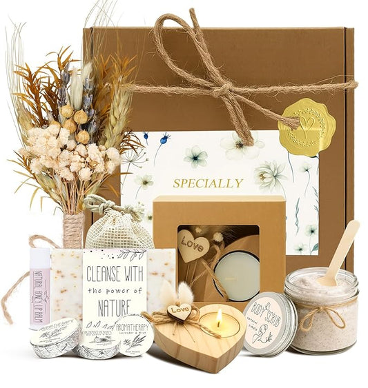 Spa Gifts for Women - Mothers Day Gift Basket for Her, Natural Themed Self Care Kit, Birthday Anniversary Care Package Ideas for Wife Girlfriend Mom from Daughter Husband Friend, 8PCS Items