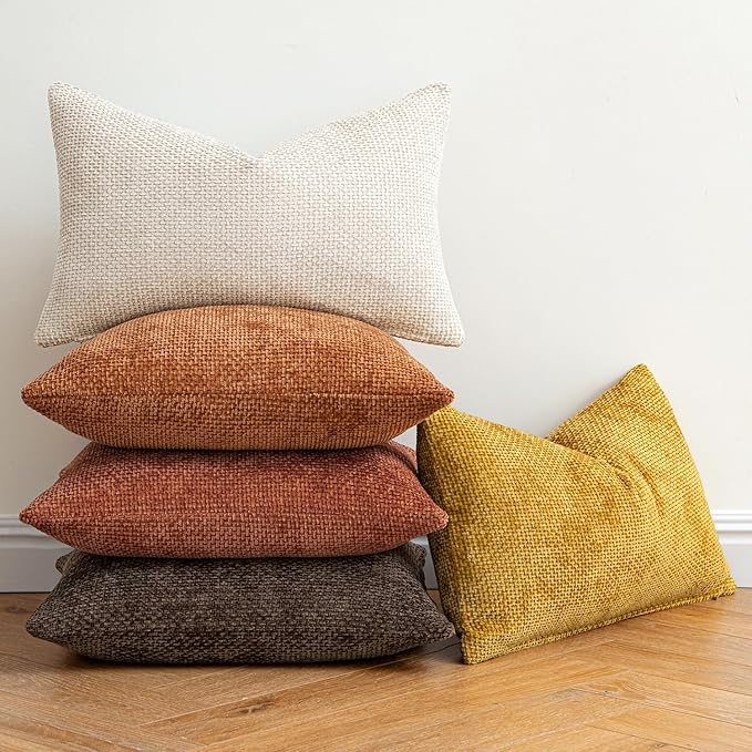 MIULEE Fall Decorative Rust Couch Throw Pillow Covers 18x18 Inch 2 Pack | Modern Boho Accent, Soft Chenille Pillow Covers, Farmhouse Cushion Cases for Home Decor Bed Sofa Living Room