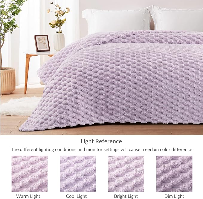 Whale Flotilla Soft Fleece Queen Size Bed Blanket Luxury 3D Jacquard, Lilac | Lightweight Breathable Coverlet Bedspread for All Seasons, Super Cozy Plush Fluffy Fuzzy Decorative Blanket for Bed, 90"x90"