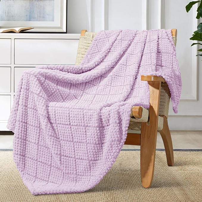 Whale Flotilla Soft Fleece Throw Blanket for Couch, Lilac | Jacquard Waffle Blankets for Home Decor, Lightweight and Cozy, All Season Suitable, 50x60 Inch