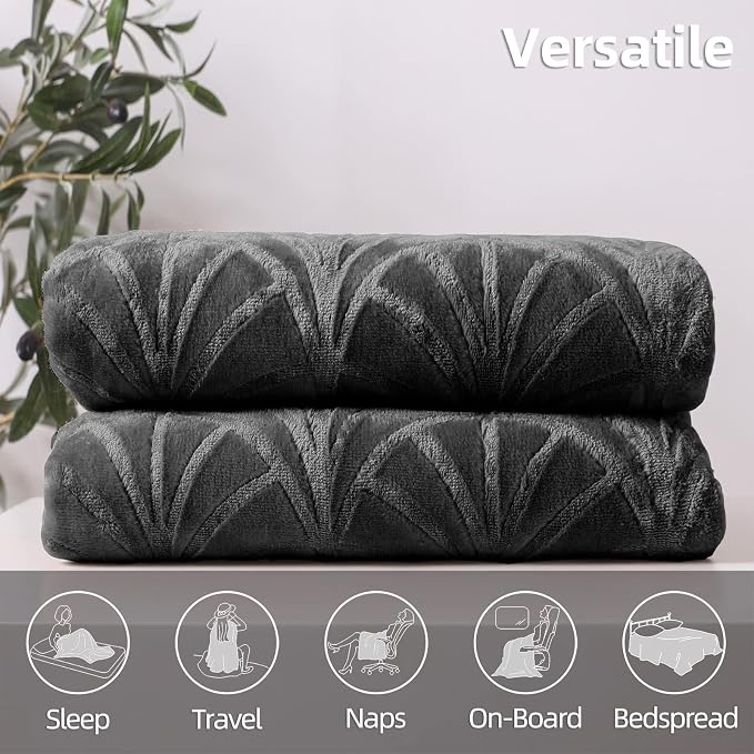 Whale Flotilla Soft Flannel Fleece Twin Size Blanket for Bed, Dark Grey | Cozy Lightweight Breathable Coverlet, Plush Fluffy Bedspread, Vintage Pattern Decorative Blanket for Dorm, All Season 60"x80"