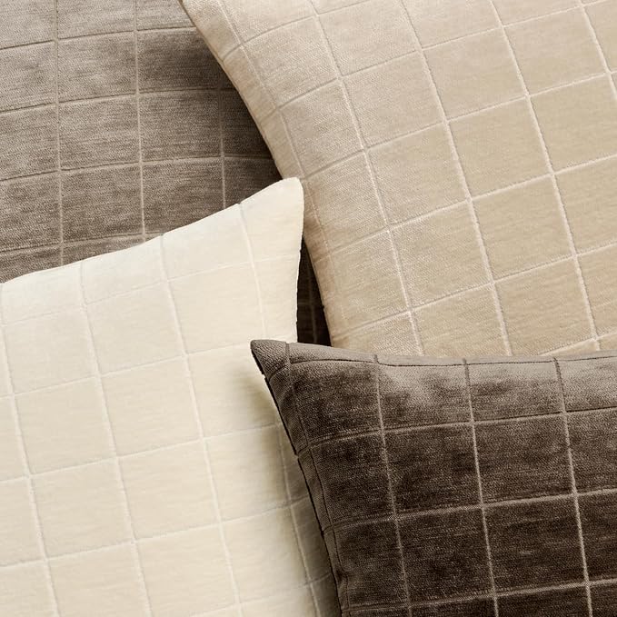 MIULEE Cream Plaid Decorative Throw Pillow Covers 20x20 Set of 2 | Vintage, Check Chenille Couch Pillows, Neutral Boho Farmhouse Cushion Covers, Modern Home Decor for Sofa Bed Living Room