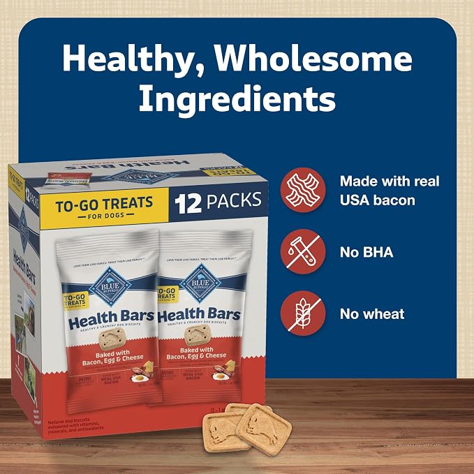 Blue Buffalo Health Bars Bacon Egg & Cheese Mini Dog Biscuits, 12 ct | Oven-Baked, Crunchy Texture, No Chicken By-Product, Corn, Wheat, or Soy
