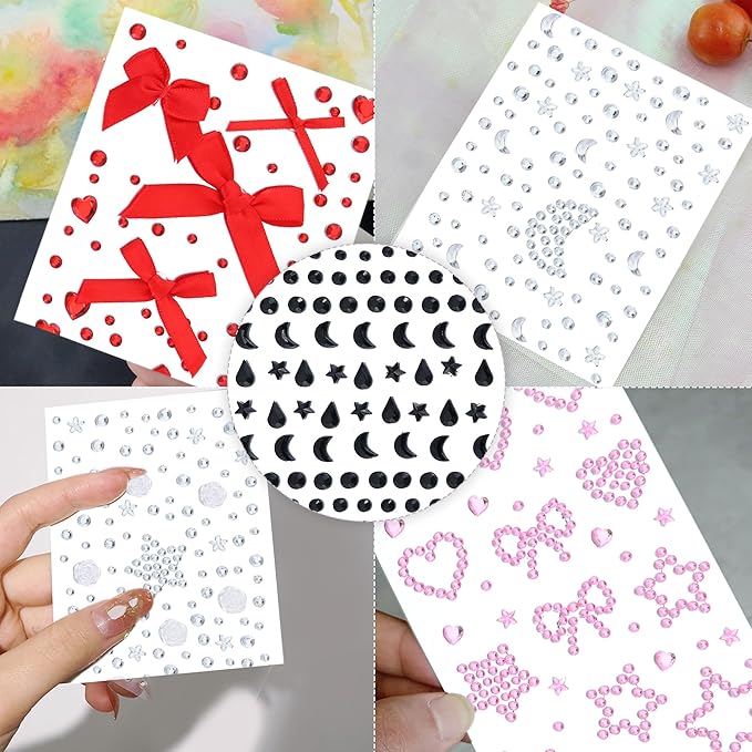 SAOROPEB 5 Sheets Face Gems Face Jewels Stickers, Self Adhesive Eye Body Face Nail Crystal Rhinestones Rainbow for Women Festival Accessory and Nail Art Decorations