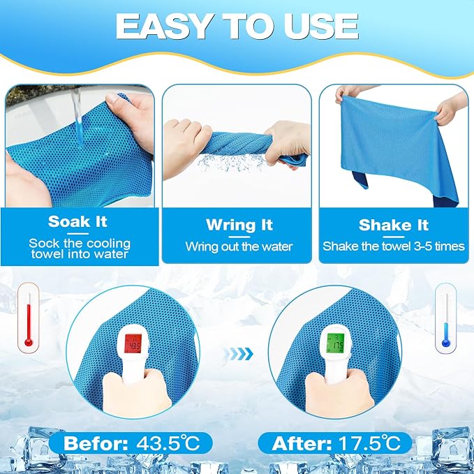 MENOLY 30 Packs Cooling Towels Bulk Cooling Towels for Neck and Face Gym Workout Cooling Neck Rags for Sports Yoga Soft Microfiber Breathable Sweat Rags for Hiking Running Fitness-Blue