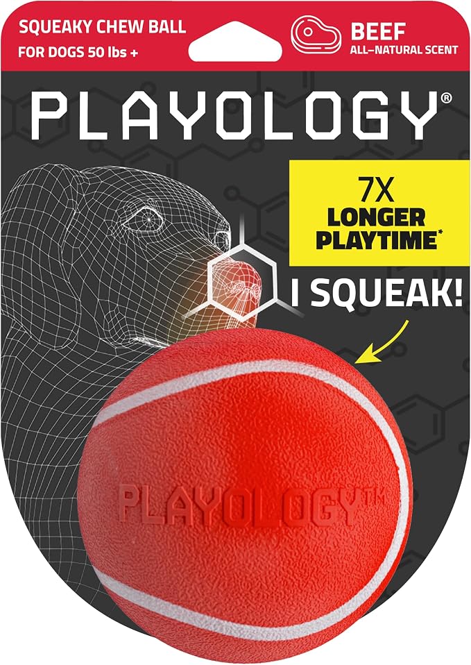Playology Squeaky Chew Ball Dog Toy - Jumbo, Beef Scent