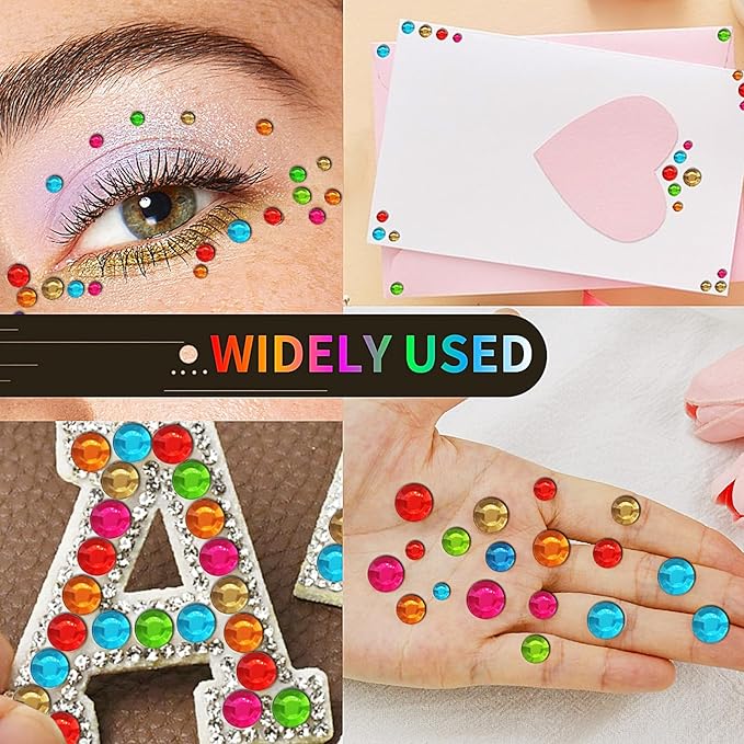 Face Gems Eye Jewels Rhinestones Gems Crystals Temporary Tattoo Stickers Jewels for Crafts 3/4/5/6/8MM Colour Gems Jewels Eyes Stickers Makeup Self Adhesive for Hair Face Crafts 3555 PCS