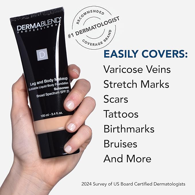Dermablend Leg and Body Makeup Foundation with SPF 25, 45W Tan Honey, 3.4 Fl. Oz.