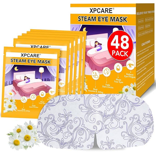 XPCARE Steam Eye Masks for Dry Eyes, Self Heated Steam Warm Eye Mask, Disposable Heated Eye Mask for Dark Circles, Puffy Eyes, Relief Stress Eye Fatigue (48PACK-Chamomile)