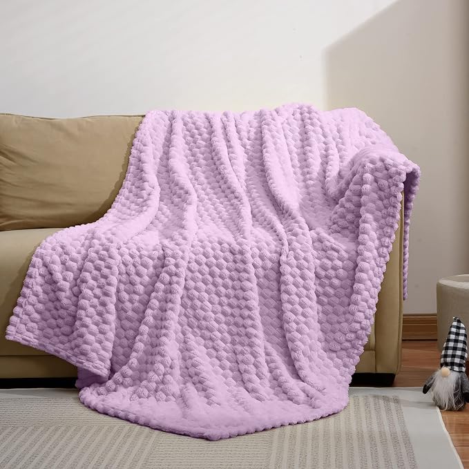Excervent Hexagon Jacquard Throw Blanket for Bed, 50x70 Inches, Lilac | Decorative Fuzzy Flannel Fleece Throw Blanket for Sofa Bed Couch, Super Soft Cozy, Suitable for All Seasons