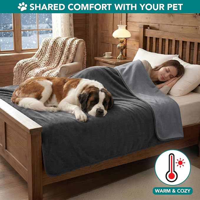 PetAmi Waterproof Dog Blanket for Couch, Pee Proof Reversible Cat Blanket for Sofa Bed Furniture Protector, Soft Fleece Washable Pet Throw for Dogs Cats Puppies Kittens, 40x60 Gray