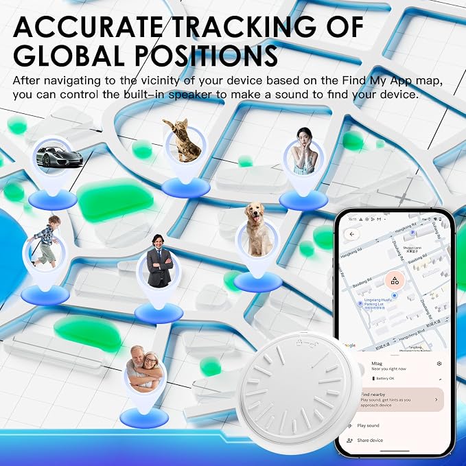 [Apple MFi and Google Certified] (iOS and Android) Air Tracker Tags-4 Pack, Bluetooth Tracker for Find My Device, Replaceable Battery,Item Locator Smart Tag for Keys, Bags, Luggage,Suitcases,White