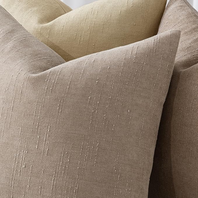 MIULEE 26x26 Inch Euro Textured Chenille Throw Pillow Covers Light Taupe | Pack of 2 Decorative Soft Throw Pillows,Solid Textured Cushion Covers,Modern Home Decor for Bed Couch Sofa Bedroom Livingroom