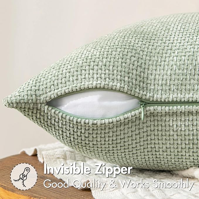 MIULEE Decorative Couch Throw Pillow Covers 20x20 Inch Light Green 2 Pack | Modern Boho Accent, Soft Chenille Pillow Covers, Farmhouse Cushion Cases for Home Decor Bed Sofa Living Room
