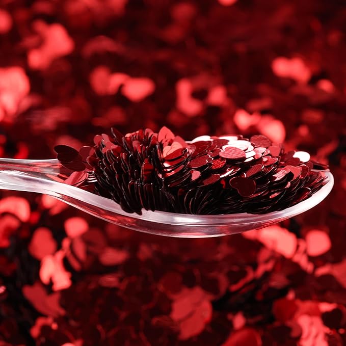 Nail Glitter - Red Hearts Chunky Glitter in Jar - 3,5 Oz Glitter for Crafts - Glitter for Slime - Face Glitter - Candle Glitter - Body Glitter