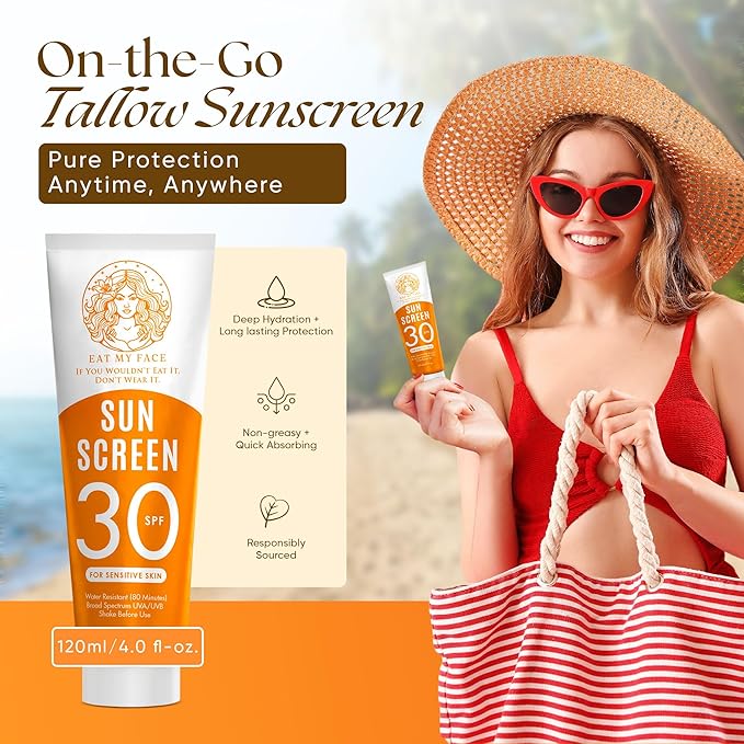 Eat My Face Mineral Tinted Sunscreen for Face SPF 30 | Waterproof with Non-Nano Zinc Oxide | Travel Size Lotion for Sensitive Skin | Water Resistant Sunblock for Beach & Sports, Vanilla Scented