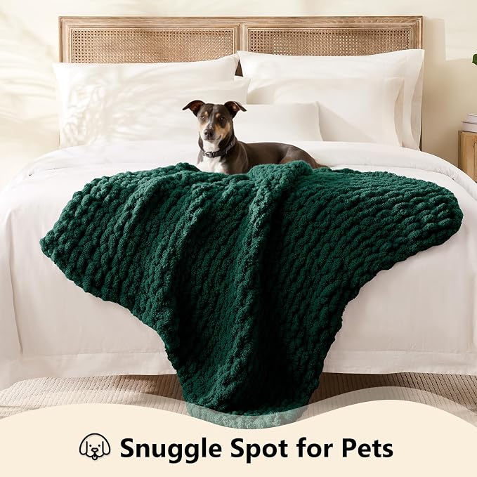 L'AGRATY Chunky Knit Throw Blanket for Couch, 40 x 50 Inches, Olive Green | Handmade Chenille Crochet Blanket for Sofa Bed, Thick Cable Knitted Blankets for Room Home Decor, Birthday Gift for Women Mom
