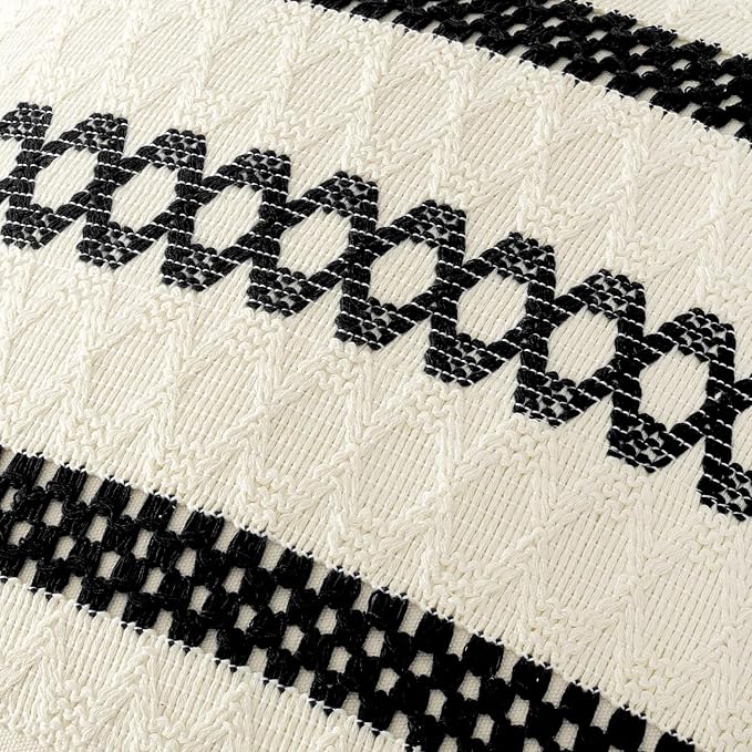 MIULEE Set of 2 Black Boho Decorative Pillow Covers 18x18 Inch | Farmhouse Couch Throw Pillows, Modern Cotton Cushion Covers, Macrame Woven Spring Home Decor for Bed Sofa Chair