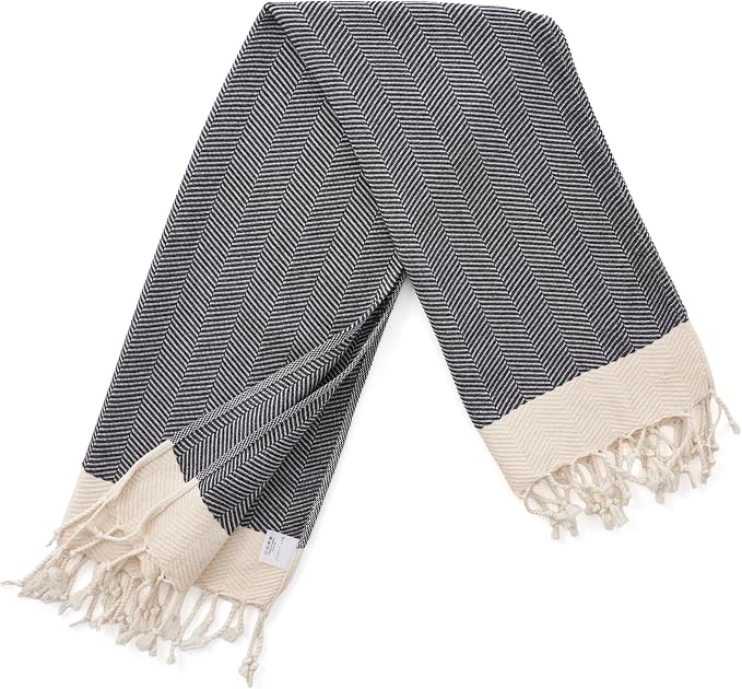 BAY LAUREL Turkish Hand Towel – Pack of 2 | Soft & Absorbent Decorative Towels for Bathroom, Hand, Face, Hair, Gym, Yoga, SPA, Kitchen & Tea | Boho Decor (Dark Gray, Herringbone 15x26 Inches(Set of 2)