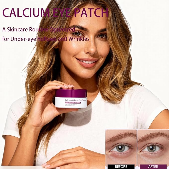 Calcium Volume Eye Patches, 30 Pairs Korean Hydrogel Under Eye Masks, Dark Circle and Puffy Eyes Treatment, Hydrating Anti-Wrinkle Skincare