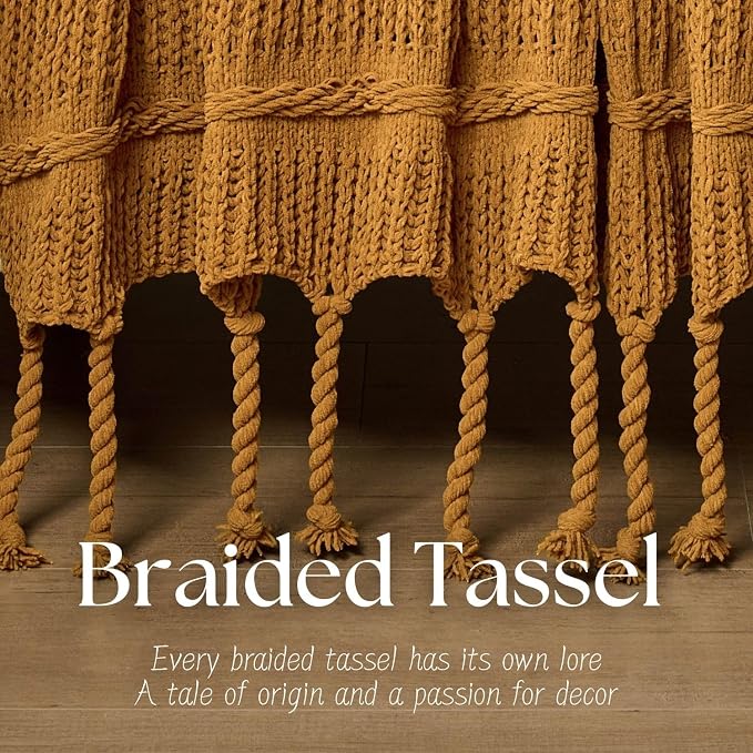 Boho Knitted Chenille Blanket with Tassels - Lightweight & Soft All-Season Throw - 3D Classic Pattern for Living Room Bedroom Couch, Amber Brown, Twin 60"x80"