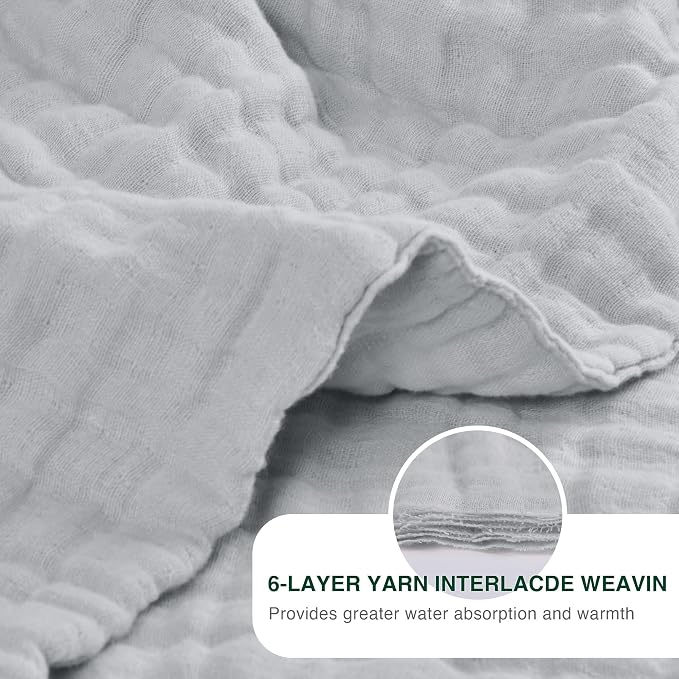 Love's cabin 100% Cotton Muslin Blanket, 6 Layer Lightweight Breathable Gauze Large Throw Blanket 50 x 70 Inches, Soft Cooling All Season Blanket for Couch or Sofa, Light Grey