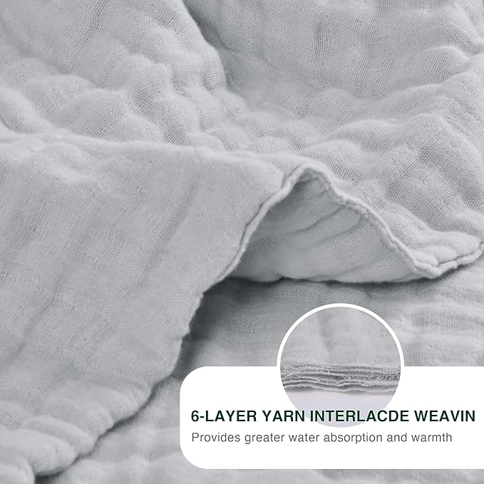 Love's cabin 100% Cotton Muslin Blanket, 6 Layer Lightweight Breathable Gauze King Size Blanket 108 x 90 Inches, Soft Summer Blanket for Bed, Light Grey