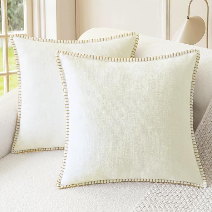 CaliTime Decorative Couch Throw Pillow Covers 26 X 26 Inches Cream | Pack of 2, Cozy Chenille Cushion Cases, Cotton Thread Stitching Edges, for Sofa Bed Living Room Farmhouse