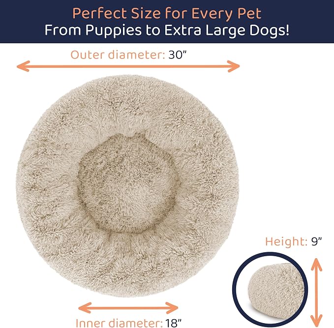Donut Dog Bed - Premium Comfort for Anxiety Relief - Fluffy & Calming Design with Ultra-Plush Support | Cozy Round Dog Bed with Super Soft Circle Style (Beige, Medium)