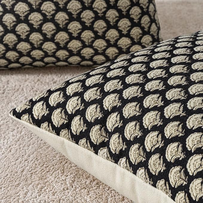 MIULEE Floral Print Decorative Pillow Covers Fall 20x20, Black Gold | Vintage Boho Farmhouse Modern Home Decor, Set of 2, Block Print Cushion Covers for Couch Sofa Bed Living Room