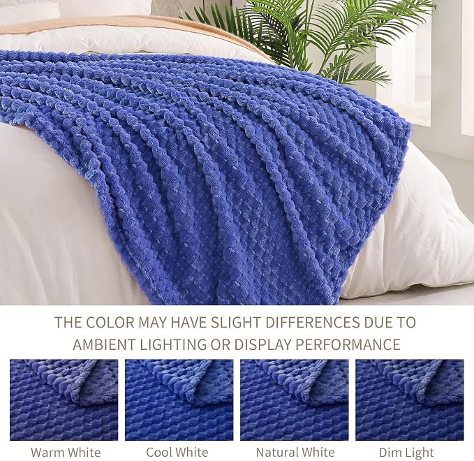 Exclusivo Mezcla Large 3D Fleece Throw Blanket for Couch, Cobalt Blue | Extra Soft Fuzzy Plush Lightweight Throws, Cozy Fluffy Decorative Blankets for All Seasons, 50x70 Inches