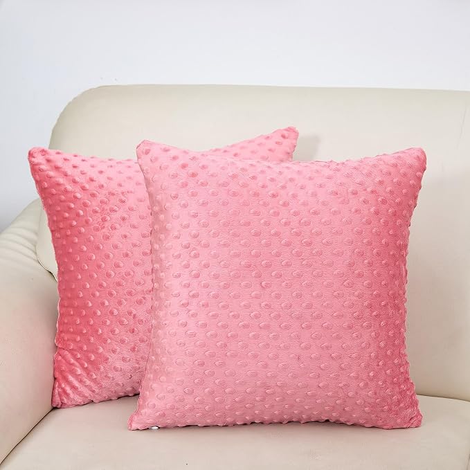 Water Resistant Polyester Pillow Inserts with Plush Dot Cover | Pack of 2 Square Form Indoor Decorative Pillow, Bed and Couch Pillows, 20 x 20 Inches, StrawberryRed