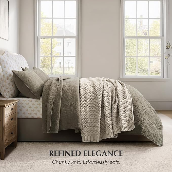 EVERGRACEHOME Chunky Chenille Knit Throw Blanket, 50 x 60, Warm Gray | Sculpted Moss Stitch, Chic Modern Farmhouse, All-Season Warmth, OEKO-TEX® Certified, Elegant Blanket for Couch, Bed, Sofa