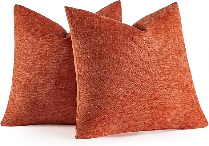 MIULEE Pack of 2 Burnt Orange Decorative Fall Pillow Covers 18x18 Inch | Soft Chenille Couch Autumn Throw Pillows Farmhouse Cushion Covers for Home Decor Sofa Bedroom Living Room