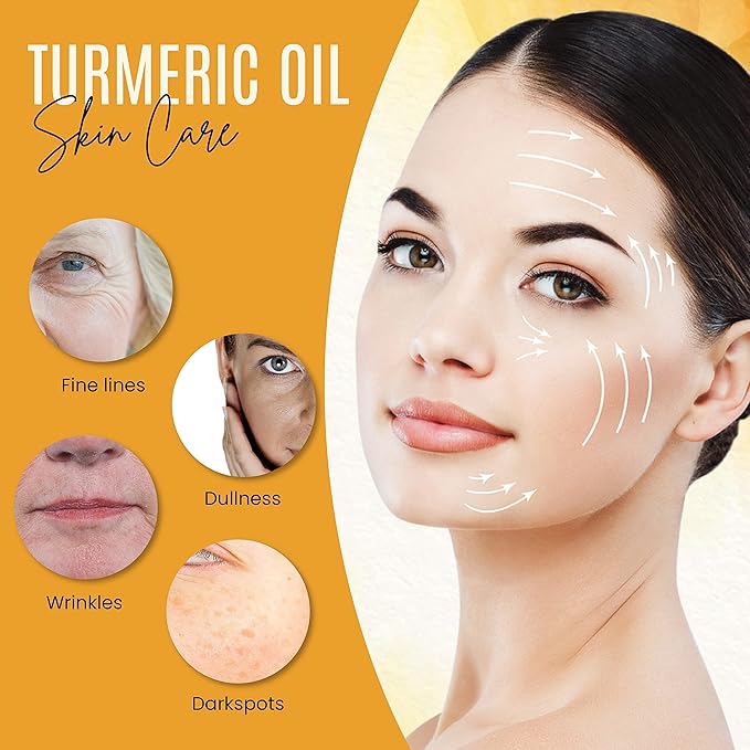 Organic Turmeric Oil for Skin Lightening – Turmeric Face Oil for Dark Spots, Anti-Aging & Hydrating Dry Skin – Glow Moisturizer for Face, Neck & Eyes (2 FL OZ / 60 ML)