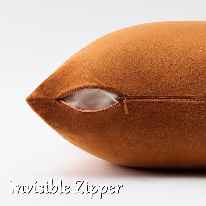 GIGIZAZA Burnt Orange Velvet Throw Pillow Covers 12x20 Pack of 2 | Decorative Lumbar Pillows for Couch Sofa,280gsm Soft Textured Fabric,Modern Pillowcases,Luxury Cushion Covers
