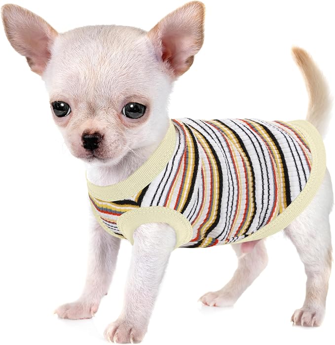 Elevate Your Pet's Comfort and Fashion: Premium 100% Cotton Rib Dog Shirt Vest for Small Breeds Like Chihuahuas, Yorkies, and Puppies .Year-Round Style with Tank-Style Puppy Attire White Medium